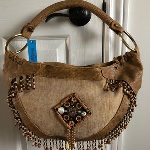 Incredible over the shoulder Ladies Purse fullzip handmade beads decor fabric